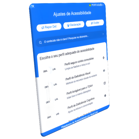 Menu interativo da ferramenta Site Acessível